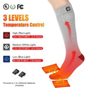 Chauffée Chaussettes Pour Hommes Et Femmes, De Longues Et Épaisses Chaussettes De Ski Électrique Avec Batterie Rechargeable Pour L'hiver, De La Randonnée Camping De Moto De Vélo De Course, Gris - Neuf