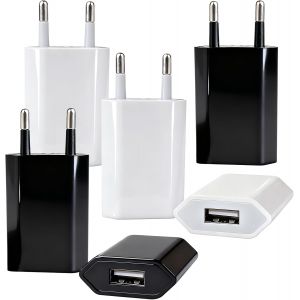 JGD-6 Pi&egrave;ces Prise USB 5W 5V 1A, Universel Chargeurs Secteur Ultra Mince, Mini Bloc Chargeur Rapide, Embout Charge pour iPhone 8 7 6 Samsung S22 S21 S20 S10 S6 S7 S8 S9 Huawei Xiaomi Oppo LG - Neuf