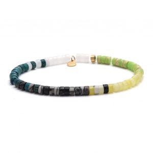 Bracelet Perles Heishi Jaspe Blanc Malachite Jaspe Jaune Et Vert 4mm - Neuf