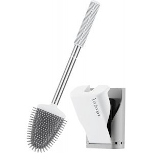 de toilette en silicone blanche pour WC : nettoyage WC tête de flexible pour toilettes salle de bain manche long en acier inoxydable brosses de toilette montage mural pour - Neuf
