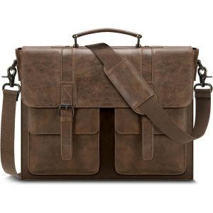 acdsgd-Sacoche Ordinateur 15.6 Pouces PU Cuir Sac Ordinateur Homme Porte Document Sac Bandouli&egrave;re Imperm&eacute;able pour Travail Affaires BrunFonc&eacute; - Neuf