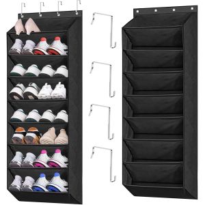 SUBZONAL-8 Couche Rangement Chaussures Suspendu Range Chaussures &agrave; Suspendre sur La Porte, avec 4 Crochets M&eacute;Talliques Uble Chaussure Mural pour Suspendre Une Porte&iquest;Noir&iquest; - Neuf