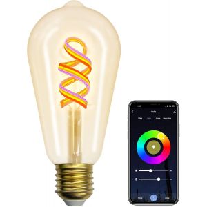 Ampoule Connectée Wifi E27 5w St64 Edison Vintage Lampe À Filament Led Multicouleurs Blanc Chaud,Equivalent 45w,Compatible Avec Alexa/Google Home,Verre Ambré,1pc - Neuf