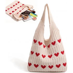 RFCBC-Sac à bandoulière tricoté, 38 x 35 cm, sac fourre-tout, sac fourre-tout, sac fourre-tout, sac de plage en forme de c?ur, sac à bandoulière tissé, sac à bandoulière pour adolescents et filles, - Neuf