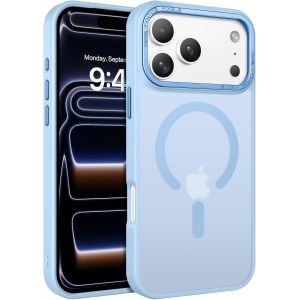 NSIECD-Coque Magn&eacute;tique pour iPhone 17 Pro Max, 6,9 Pouces, Compatible avec MagSafe, Etui Translucide Mat Arri&egrave;re Housse Fine Antichoc Case, Coque iphone 17 Pro Max Bleu Clair - Neuf