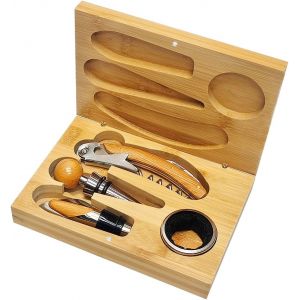 Coffret 4 Pi&egrave;ces Accessoires Vin En Bois &Eacute;l&eacute;gant - Neuf