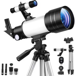 VornixorSarlshopT&eacute;lescope Astronomique R&eacute;fracteur 70/300mm, FMC Haute Transmission, Grossissement 15-150X, Tr&eacute;pied R&eacute;glable, Support T&eacute;l&eacute;phone & T&eacute;l&eacute;commande Bluetooth, pour D&eacute;butants en Astronomie A - Neuf