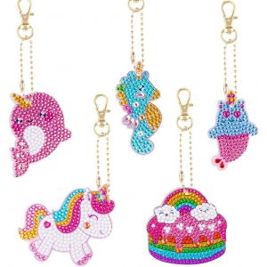 Trahoo-Diamond Painting Portes-Clés, 5pcs 5d Diy Peinture Diamant Portes-Clés Pendentif, Licorne Diamond Art Keychain Pendentif Pour Sac À Dos Sac À Main Décoration, Cadeau De Garçon Filles - Neuf