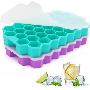 Kal-Lot De 2 Bacs À Glaçons Pour Congélateur Avec Couvercle - 37 Compartiments - En Silicone - Pour Petits Moules À Glaçons - Faciles À Démouler - Réutilisables - Pour Tasse De Café Glacé, Aliments - Neuf