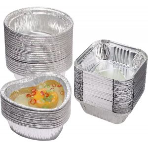 Checarzhn--No1-Barquette Aluminium, Plat Aluminium Jetable, Pain Et Muffins Dans Des Plateaux En Aluminium Sans Couvercle, En Forme De C?Ur (Carré/Rond) Récipients Portables Pour Aliments (60 Pièces) - Neuf