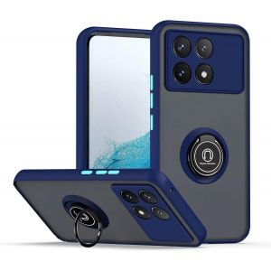 Kal-Coque Pour Poco F6 Pro (6.67"" Inches), Ring Stand Clear Etui, Antichoc, Dropproof Tpu Silicone Bumper Phone Case - Bleu Royal - Neuf