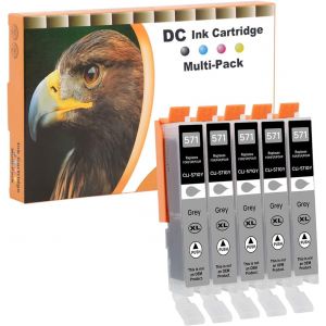 5x Grey Ink Cartridges Compatible with Canon CLI-571 GY for Canon PIXMA MG5750 MG5753 MG6852 MG5751 MG5752 MG6850 MG6851 MG6853 TS5050 TS5051 TS5053 TS5055 TS5055 TS5053 TS5055 TS5055 TS5053 - Neuf