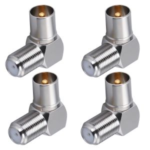 Connecteur Coaxial d'Antenne TV à 90 Degrés - Prise Mâle vers F Femelle - Adaptateur à Angle Droit pour Câble Satellite - 4 Pièces - Neuf