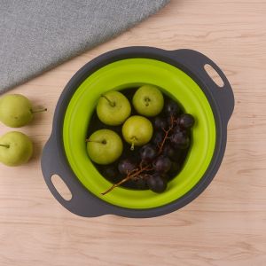 Vert Passoire Pliable Ensemble, Silicone Ronde De Cuisine Passoire Diamètres 30 24 2,5 Cm Idéal Pour Égoutter Les Pâtes De Légumes De Fruits - Neuf