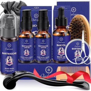 Letnerny-Kit Soins Barbe Pour Hommes, Coffret Barbe Complet Pour L'anniversaire, Noël -Produit Barbe Professionnelle Avec Rouleau Barbe, Sérum De Croissance De Barbe, Shampoing Barbe, Huile Barbe,Bau - Neuf