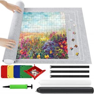 Mdy-Tapis Puzzle Rouleau Feutre 2000 Pièces, Feutre Antiglisse, Portable Tapis De Rangement Pour Puzzle Avec 4 Trieurs - Gris - Neuf