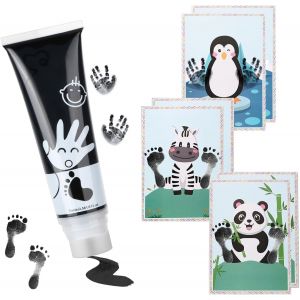Yemaesre-Kit Empreinte Bebe Avec Tête Éponge, Non Toxique 6 Feuilles De Cardstock Animalier, Encre Empreinte Bébé Convient Pour Faire Des Empreintes De Mains Et De Pieds De Bébé Cadeau De Baptême - Neuf