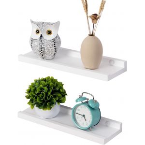 CAUC-Etag&egrave;res flottantes, Lot de 2 &eacute;tag&egrave;res en Bois Massif Rustique pour Photos, mont&eacute;es sur Le Mur Etag&egrave;res murales pour Le Salon, la Cuisine, la Chambre (Blanc, 30x13cm) - Neuf