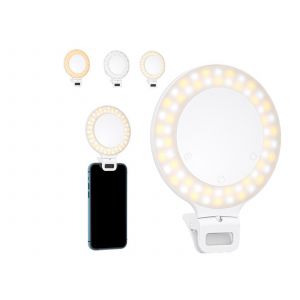 Anneau Lumineux Selfie &Agrave; Pince Avec 60 Led, 3 Modes D'&eacute;clairage Et Batterie Rechargeable - Neuf