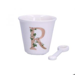 Tasse Avec Cuill&egrave;re - Unico - 75 Ml - Motif Floral - Lettre R - Neuf