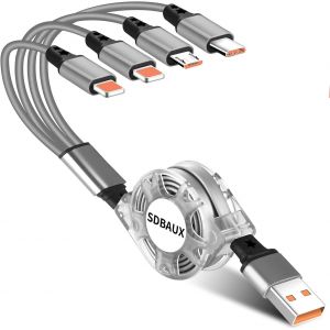 Thef-Multi Câble 4 En 1, 3a/1m Usb Rétractable Chargeur Rapide Avec 2ip/Type C/Micro Usb Connecteurs, Pour Ios Téléphone, Android Galaxy S25 S20 S10, Lg, Sony, Moto, Hoor View, Xiaomi, Oneplus, Ps4 - Neuf