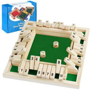 MDY-Shut The Box Würfelspiel Jeu De Dés en Bois Jeu De Société en Bois avec Dés 4 Faces 10 Chiffres Jeux De Mathématiques pour Enfants Jeux De Table Classiques Jeux De Dés Jeux De Voyage - Neuf