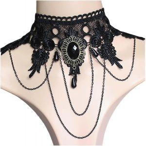 Kal-Collier Ras Du Cou En Dentelle Boho Collier Ras Du Cou En Dentelle Noire Gothique Drapé Collier En Dentelle De Cristal Collier Vintage Noir Cz Waterdrop Collier Chaîne Bijoux Pour Femmes - Neuf