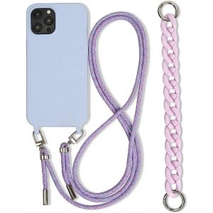 Kal-Coque Avec Cordon Pour Iphone 14 Plus 6.7"",Etui Pour Téléphone Portable Collier Corde Housse Silicone Antichoc Housse Pour Iphone 14 Plus Avec Chaîne Réglable Lanyard Cover-Violet - Neuf