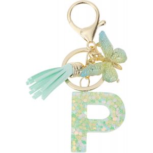 Kal-Porte-Cl&eacute;s, Porte-Cl&eacute;s Pour Filles, Pendentif De Cl&eacute; Lettre P, Porte-Cl&eacute;s Papillon Avec Lettres Initiales, Cadeau Porte-Cl&eacute;s Pour Femmes, Vert Clair - Neuf
