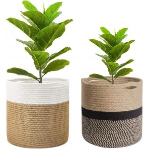 ERSAN-2 Pi&egrave;ces Tiss&eacute; Panier en Corde de Coton,Panier &agrave; Linge en Corde Coton pour D&eacute;coration Int&eacute;rieure de Pot de Fleurs Panier &agrave; Linge Pliable Panier de Rangement Domestique 20 * 20cm - Neuf