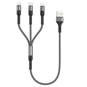 ERSAN-Câble Chargeur Multi Embout Court [50CM], 3 en 1 Câble Universel Cable multi chargeur de Chargement avec Lightning+ USB C+ Micro Connecteur pour iPhone, Samsung Galaxy, Huawei, OnePlus- Gris - Neuf