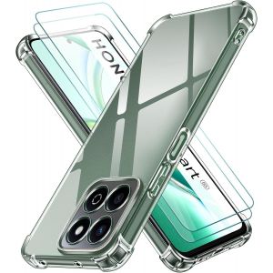 3 en 1 Coque pour Honor 200 Smart/Honor X7C (Pas pour Honor 200) avec 2 Pi&egrave;ces Verre Tremp&eacute;, Ultra Transparent &Eacute;tui de Protection en Silicone Antichoc, Souple TPU Anti-Rayures Bumper Housse - Neuf