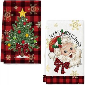 Eryi-Torchon Vaisselle De Noël, 2pcs Torchons De Cuisine Noël, Noël Cuisine Vaisselle Essuie, Deco Christmas Torchon, Décoration Torchon Cuisine Noël, Torchons De Noël, Torchon Cuisine (Couleur B) - Neuf