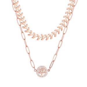 Collier Avec Pendentif Arbre De Vie En Argent Sterling 925 Pour Femme, Motif Arbre De Vie Multicouches En Zirconium Aaa, Style Rétro, Or Rose - Neuf