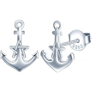 Kal-Boucles D'oreilles Femme Fille, Boucle D'oreille En Argent 925, Boucle D'oreille Ancre De Navire, Boucle D'oreille Ancre-Étoile Créative, Bijoux Élégants Femme Homme, Argent, Or Rose Et Or - Neuf