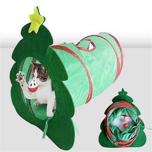 Tunnel Pour Chat En Forme D'arbre De No&euml;l Festif - Jouet De Jeu Interactif Pour Chatons, Cachette Pliable Et Durable En Polyester Pour Un Plaisir Sans Fin - Neuf
