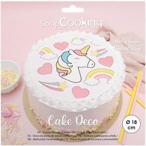 Eryi-- Disque De Pâte À Sucre Licorne Ø 18cm - Décoration Gâteau Comestible - Imprimé C?Ur, Arc-En-Ciel, Étoiles - Déco Alimentaire - Anniversaire, Fête - Rose - 7330 - Neuf