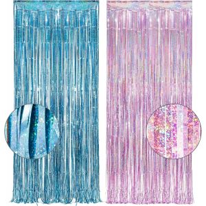 Sjzg-Rideaux M&eacute;tallique Rose Bleu - Paillette Serpentins Anniversaire De Fond Pour Baby Shower Gender Reveal Party F&ecirc;te Pr&eacute;natale Bapt&ecirc;me - Neuf