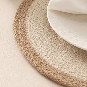 Sjzg-Lot De 2 Sets De Table Ronds En Jute Naturelle Faite &Agrave; La Main 38 X 38 Cm - Neuf