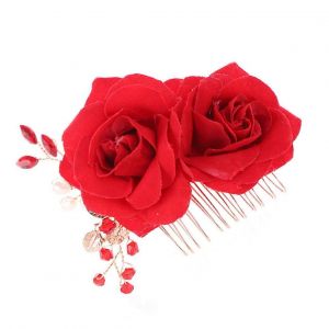 Peignes &iquest;&iquest; Cheveux Fleuris Pour Mari&iquest;&iquest;Es - Accessoires De Cheveux Roses Rouges Avec Strass, Pinces Pour Coiffes De Mariage - Neuf