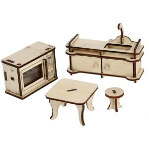 Ensemble de meubles de cuisine miniatures pour maison de poup&eacute;e : table et chaises en bois pour le jeu imaginatif des enfants - Neuf