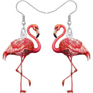 Kal-Boucles D'oreilles Pendantes En Acrylique Flamant Rose Mignon Cadeaux Pour Filles Enfants Bijoux En Forme D'oiseau Pour Les Femmes Charms Les Amoureux Des Oiseaux - Neuf