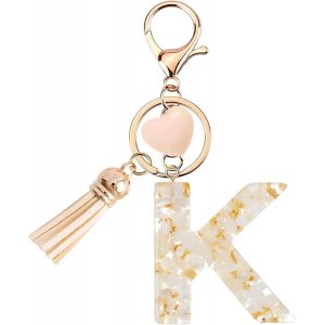 Kal-Porte-Clés Pour Fille - Pendentif En Forme C?ur - Porte-Clés Avec Lettre Porte-Clés Fille Initiale- Cadeau Pour Femme Gland Or Porte Clef Femme - Neuf