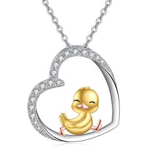 Collier En Argent Sterling Avec Pendentif En Forme De Coeur De Canard Bijoux En Forme D'animal Mignon Cadeaux Pour Femmes Et Amoureux Du Canard - Neuf