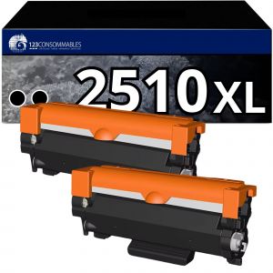 123CONSOMMABLES - TN2510 XL - Pack 2 Toners compatible avec Brother TN-2510 XL pour Brother MFC-L2800DW HL-L2400DWE DCP-L2627DWE MFC-L2827DW HL-L2445DW MFC-L2860DW - Neuf