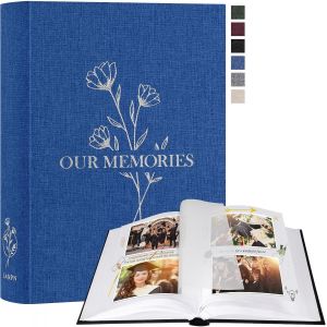 Album Photo Scrapbooking,OUR MEMORIES Petit Lin DIY Album 100 Pages Blanches Avec S&eacute;parateurs de Cellophane,Pour Photos 9x13 10x15 13x18cm (Bleu,19x27 cm) - Neuf
