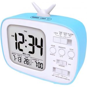 Kal-Réveil Pour Chambre D'enfant, Alimenté Par Piles, Horloge De Chevet Intelligente Avec Calendrier, Rappel D'alarme Et Température, Idéal Comme Cadeau D'anniversaire Ou D'enfant. (Bleu) - Neuf