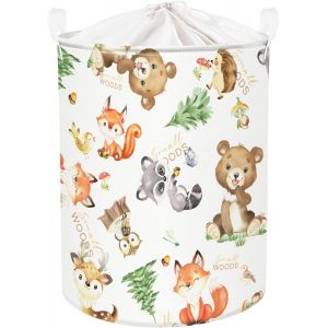 63l Paniere A Linge Sale Blanc Animaux De La Forêt Pour Enfant Panier Rangement Grand Pour Garçons Fille Pour Jouets Vêtements,40x50 Cm - Neuf