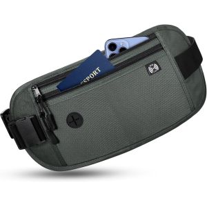 KALANKA-Pochette Ceinture de Voyage pour Femmes et Hommes,Ceinture de Voyage technologie de Blocage RFID,Banane Secrete Voyage Sac Banane antivol caché pour Passeport,Téléphone Portable,Gris - Neuf