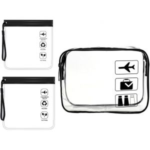 MAA-3 PCS Trousse de Toilette Transparente, Kit de Voyage pour l¿Avion, Sac de Rangment Transparente Sac Cosmétiques pour Homme et Femme, PVC Étanche Trousse de Maquillage - Neuf